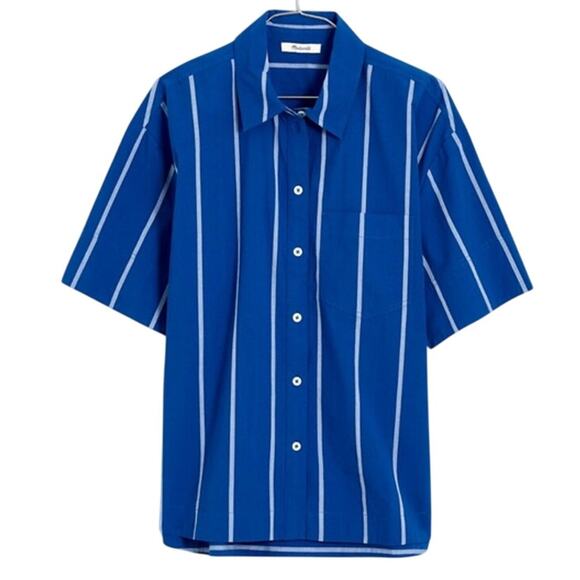 Madewell Oversized Boxy Button-Up Poplin Shirt in Pure Blue, Size XS - Picture 5 of 14